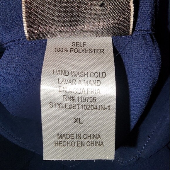 Moon Collection NWT Sheer Navy Beaded Long Sleeve Button Front Blouse Size XL - Picture 9 of 11